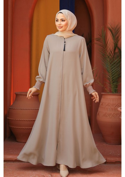 Fermuarlı Taş Tesettür Abaya 26302TAS