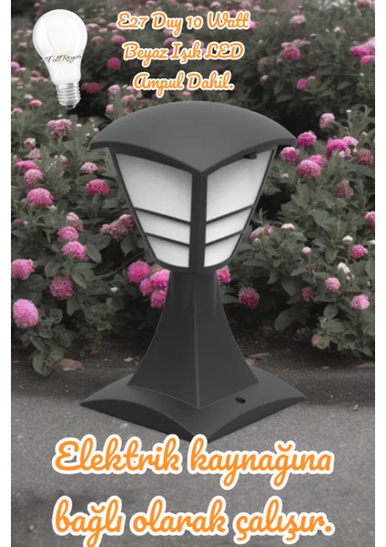 10 Watt Beyaz Işık LED Ampul Dahil, 32 cm Dekoratif Bahçe Armatürü, Bahçe Duvar Apliği, Şık Armatür