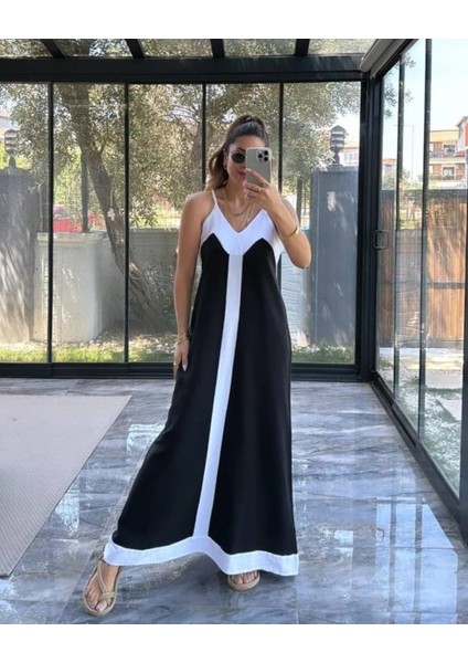 NK Fashion Keten Kumaş Askılı Yazlık Elbise