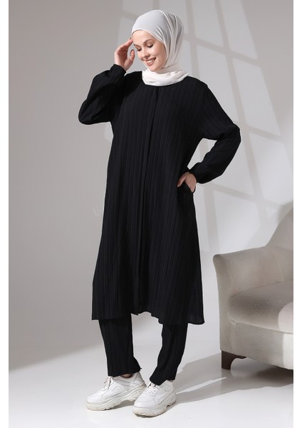 Kadın Bürümcük Kumaş Gizli Fermuarlı Ikili Takım Hac Umre Kıyafeti Siyah modelleri
