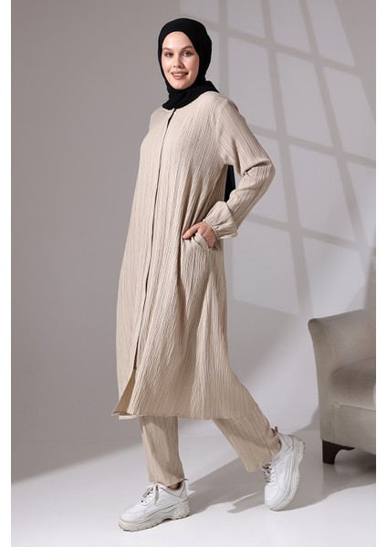 Kadın Bürümcük Kumaş Gizli Fermuarlı Ikili Takım Hac Umre Kıyafeti Bej fiyatları