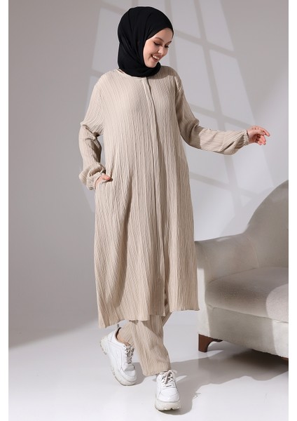 Kadın Bürümcük Kumaş Gizli Fermuarlı Ikili Takım Hac Umre Kıyafeti Bej fırsatları