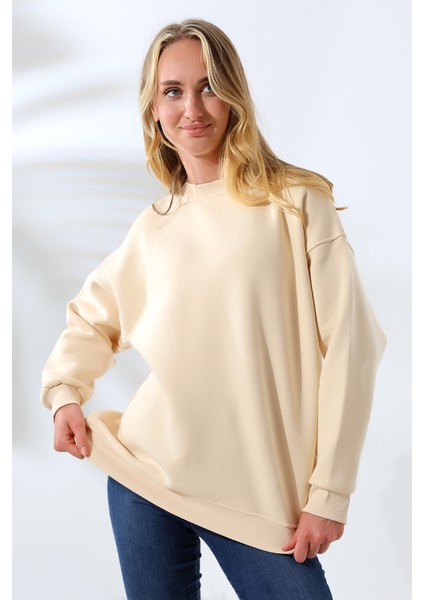 Şardonlu Bisiklet Yaka Oversize Sweatshirt 21620 Taş fiyatları