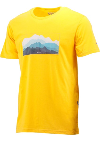 Erkek Bisiklet Yaka Standart Fit Göğüs Baskılı Sarı T-Shirt