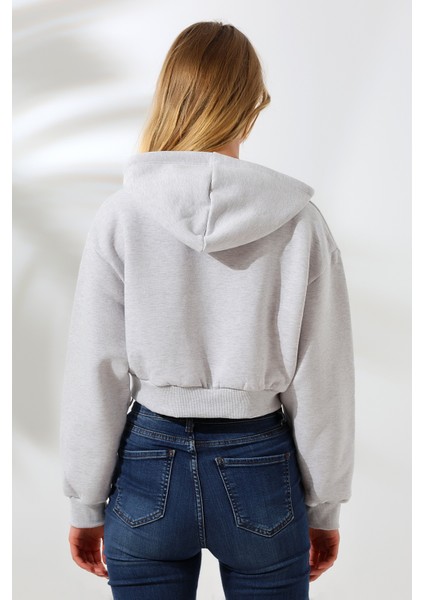 Kapüşonlu Şardonlu Crop Geniş Kalıp Sweatshirt 21653 Karmelanj fırsatları