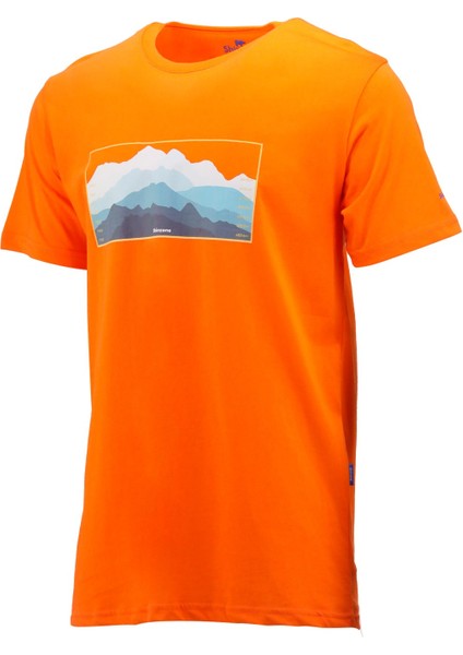 Erkek Bisiklet Yaka Standart Fit Göğüs Baskılı Turuncu T-Shirt