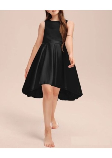 Kız Çocuk Siyah Zarif Kısa Asimetrik Elbise Doğum Günü Balo Mezuniyet Elbise modelleri