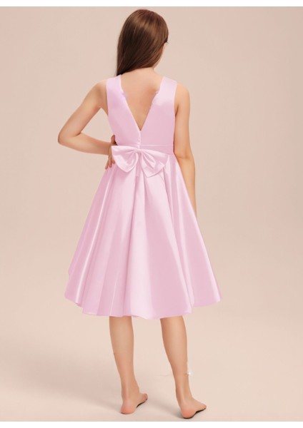 Kız Çocuk Pembe Zarif Kısa Asimetrik Elbise Doğum Günü ve Parti İçin Şık Tasarım modelleri