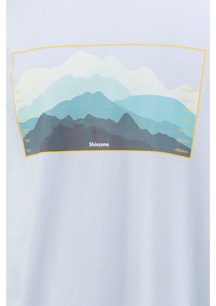 Erkek Bisiklet Yaka Standart Fit Göğüs Baskılı Mavi T-Shirt