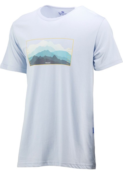 Erkek Bisiklet Yaka Standart Fit Göğüs Baskılı Mavi T-Shirt