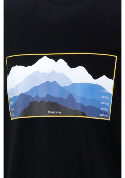 Erkek Bisiklet Yaka Standart Fit Göğüs Baskılı Siyah T-Shirt fiyatları