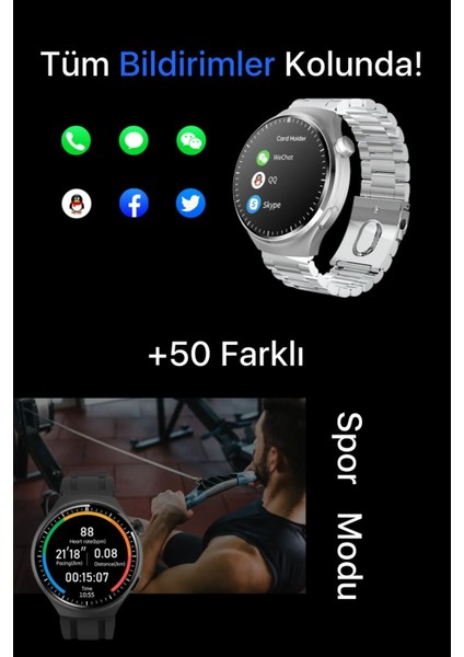 Watch 4 Pro Plus Yeni Model Akıllı Saat Cüzdan ve 2 Kordon Hediyeli Tüm Telefonlara Uyumlu Amoled