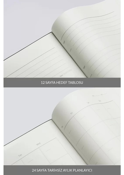 Unelma A5 Tarihsiz Planlayıcı Premium Defter 14 x 21 cm 160 Yaprak Açık Gri