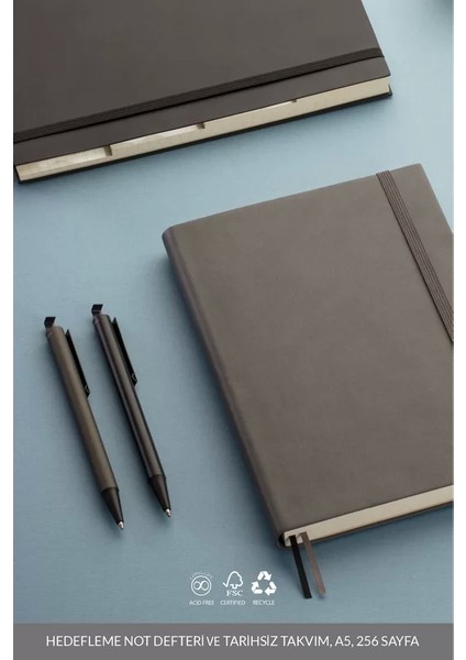 Tavoite A5 Tarihsiz Planlayıcı Kumaş Sert Kapak Defter 14 x 21 cm 256 Yaprak Açık Gri
