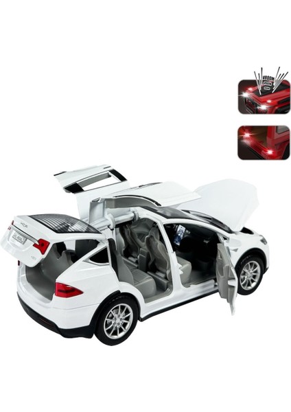 Kutulu Metal Çek Bırak 1:22 Sesli ve Işıklı Araba Tesla Model