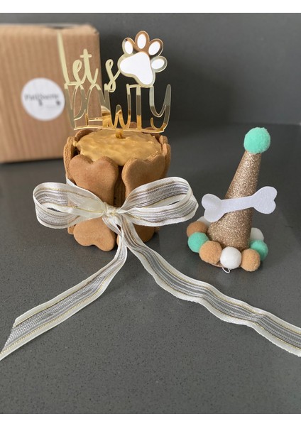 Köpekler Için Doğum Günü Seti-Gold Paw Kit- Doğum Günü Pastası,pati Tasarımlı Süs,doğum Günü Şapkası