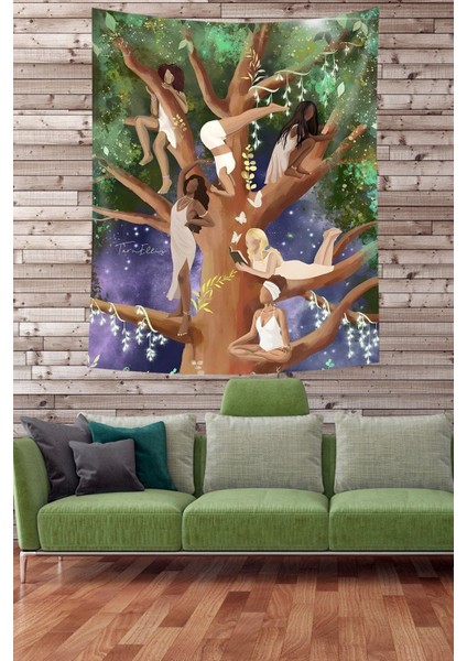 100 x 140 Meditasyon Yapan Kadınlar Leke Tutmaz Kumaş Duvar Örtüsü Duvar Halısı Tapestry Pamuklu Di