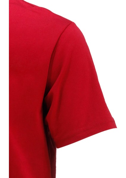 Erkek Bisiklet Yaka Standart Fit Göğüs Baskılı Bordo T-Shirt modelleri