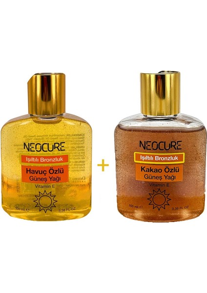 Neocure Işıltılı Bronzluk Havuç Özlü Güneş Yağı 100 ml + Kakao Özlü Güneş Yağı 100 ml