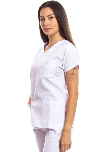 Cerrahi Doktor Scrubs Hemşire Forması Beyaz Üst modelleri