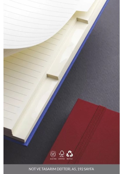 Kolme A5 Not ve Tasarım Defteri Kumaş Sert Kapak Defter 14 x 21 cm 192 Yaprak Bordo