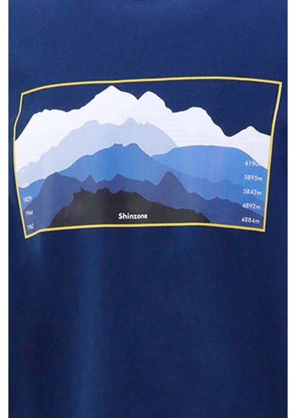 Erkek Bisiklet Yaka Standart Fit Göğüs Baskılı Indigo T-Shirt fiyatları