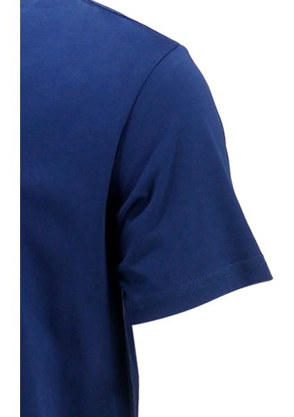 Erkek Bisiklet Yaka Standart Fit Göğüs Baskılı Indigo T-Shirt modelleri