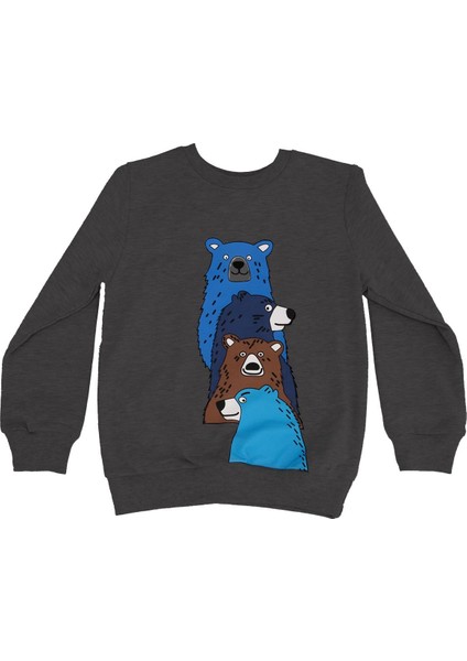 Ayı Baskılı Bisiklet Yaka Sweatshirt