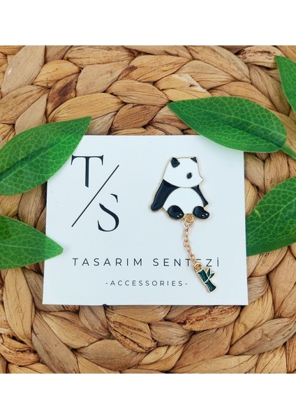 Rozet Metal Broş Yaka Okul Çantası Kıyafet Takı Aksesuar Sevimli Panda Bambu Zincirli Klipsli Rozet
