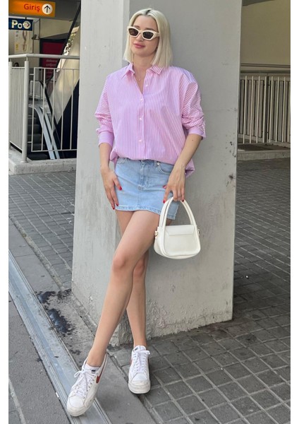 Pembe Çizgili Over Fit Gömlek MG1525 fiyatları