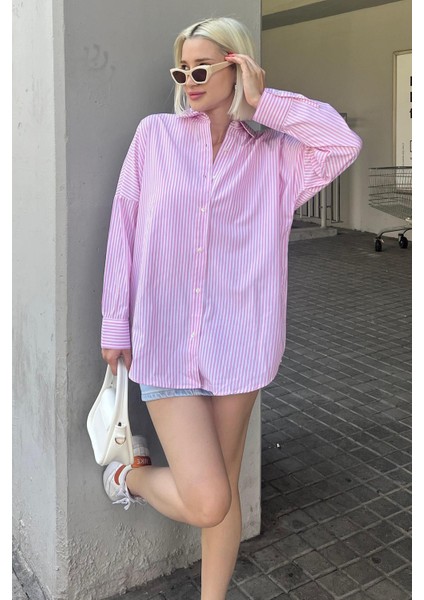 Pembe Çizgili Over Fit Gömlek MG1525 modelleri