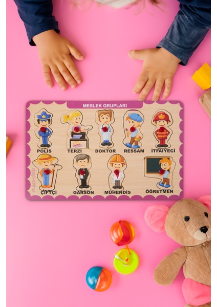Meslekler Puzzle Eğitici Ahşap Tutmalı Yapboz