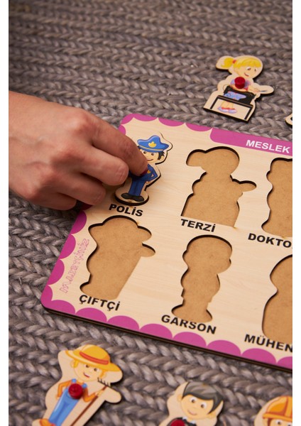 Meslekler Puzzle Eğitici Ahşap Tutmalı Yapboz