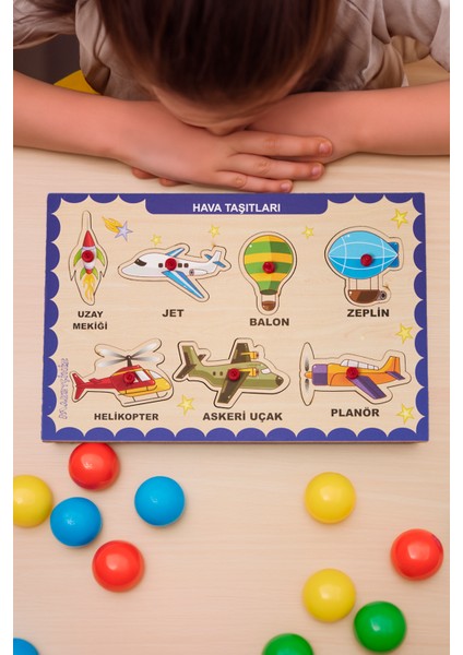 Hava Taşıtları Puzzle Eğitici Ahşap Tutmalı Yapboz