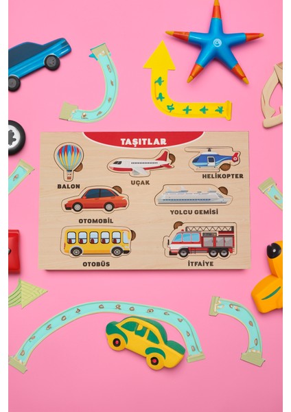 Taşıtlar Puzzle Eğitici Ahşap Bul Tak Yapboz
