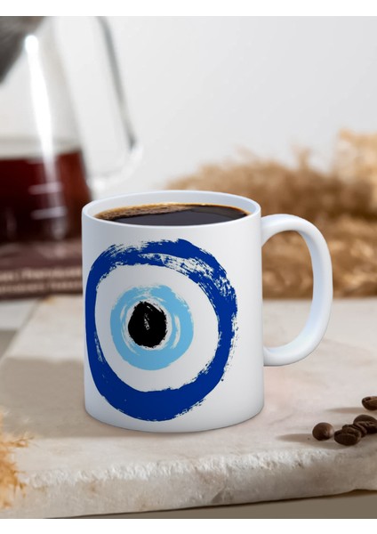 Baskılı Kupa Bardak Seramik Mug - Fırça Nazar