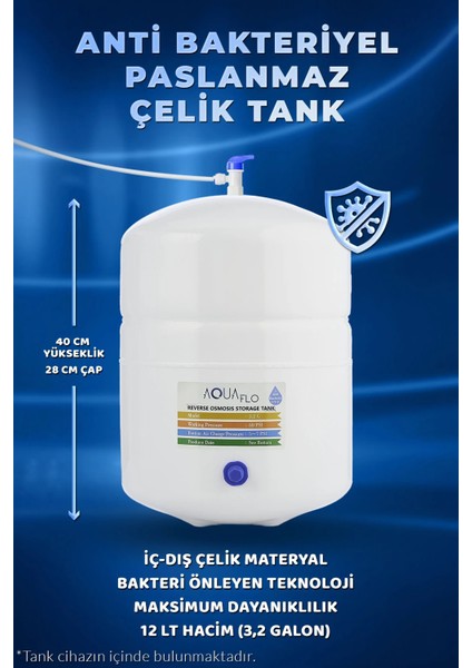 Su Arıtma Cihazı Pompalı 12 Aşamalı 12 Lt Çelik Tanklı Aquaflo Membranlı (BP12-M-A)