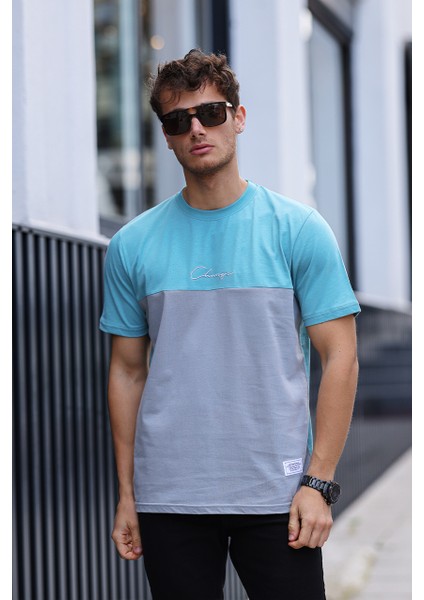 Erkek Iki Renk Nakışlı Regular Bisiklet Yaka %100 Pamuk T-Shirt