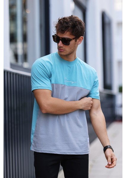 Erkek Iki Renk Nakışlı Regular Bisiklet Yaka %100 Pamuk T-Shirt