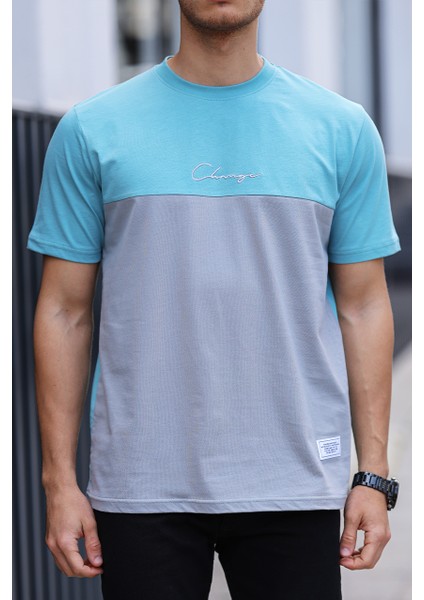 Erkek Iki Renk Nakışlı Regular Bisiklet Yaka %100 Pamuk T-Shirt