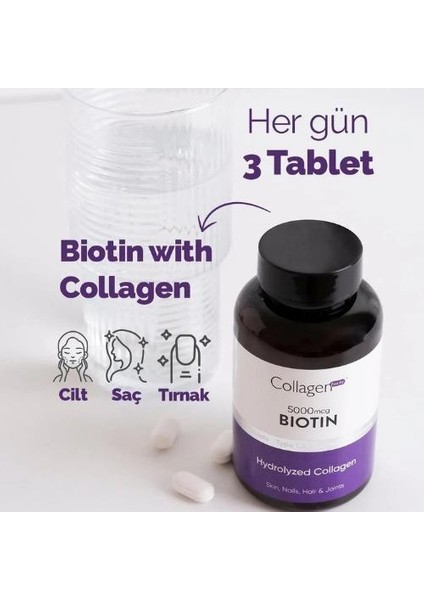 Biotin 5000MCG & Kolajen 1500MG x 90 Tablet, Saç Vitamini Güçlendirici Gıda Takviyesi fiyatları