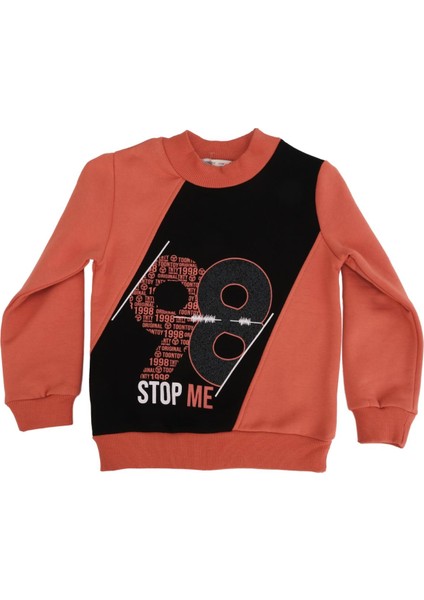 Siyah Baskı Parçalı Bisiklet Yaka Sweatshirt