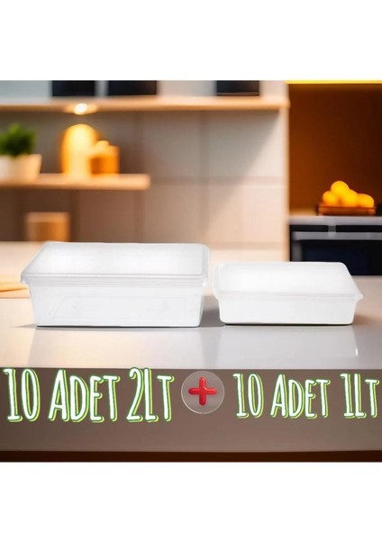 Plastik Kapaklı Saklama Kabı Derin Dondurucu&buzdolabı Düzenleyici 2 Litre- 10ADET & 1LITRE-10ADET