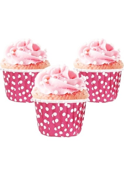 Fuşya Puantiyeli Muffin Kek Kapsülü (25 Adet)