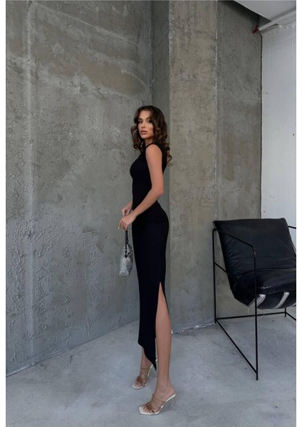 Kadın Damla Detay Taşlı Yan Yırtmaçlı Uzun Elbise modelleri