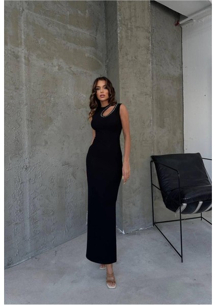 Kadın Damla Detay Taşlı Yan Yırtmaçlı Uzun Elbise indirimleri