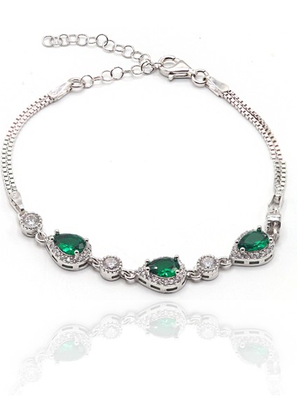 Zümrüt Taşlı Damla Model 925 Ayar Gümüş Kadın Bileklik 201023201