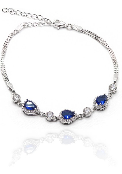 Safir Taşlı Damla Model 925 Ayar Gümüş Kadın Bileklik 201023200