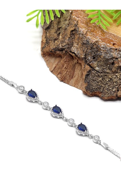 Safir Taşlı Damla Model 925 Ayar Gümüş Kadın Bileklik 201023200