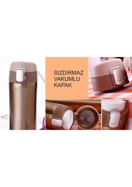 Kişiye Özel Isim Baskılı Kilit Sistemli Sızdırmaz 304 Paslanmaz Çelik 450 Ml Çift Katmanlı Termos